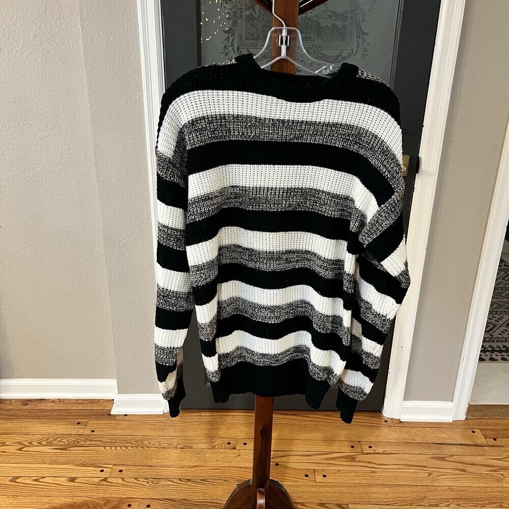 St. John’s Bay Women’s L Tall Striped Knit Sweater Black White Gray Crewneck - Picture 10 of 13